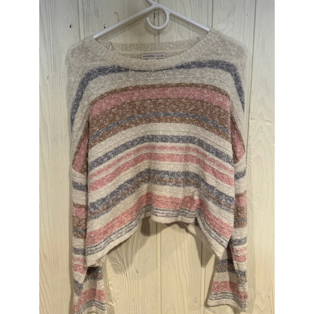 Women's Sincerely Jules Striped Crew Neck Sweater M - Cream, Pink, Blue